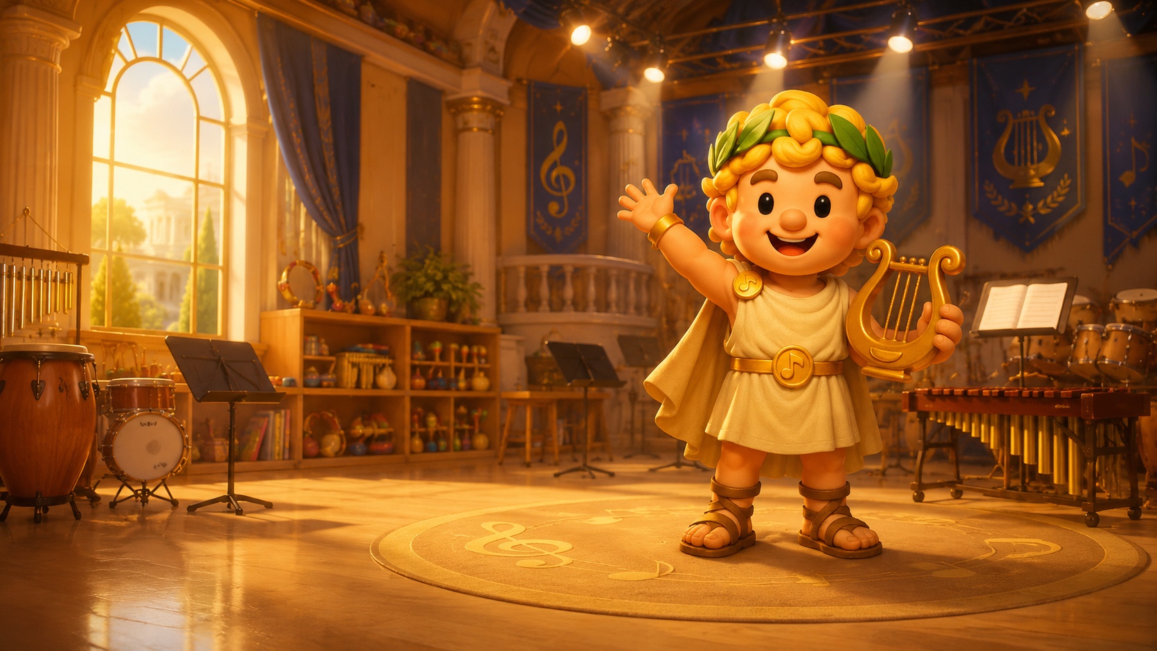Apollo leading children through beginner rhythm and music activities