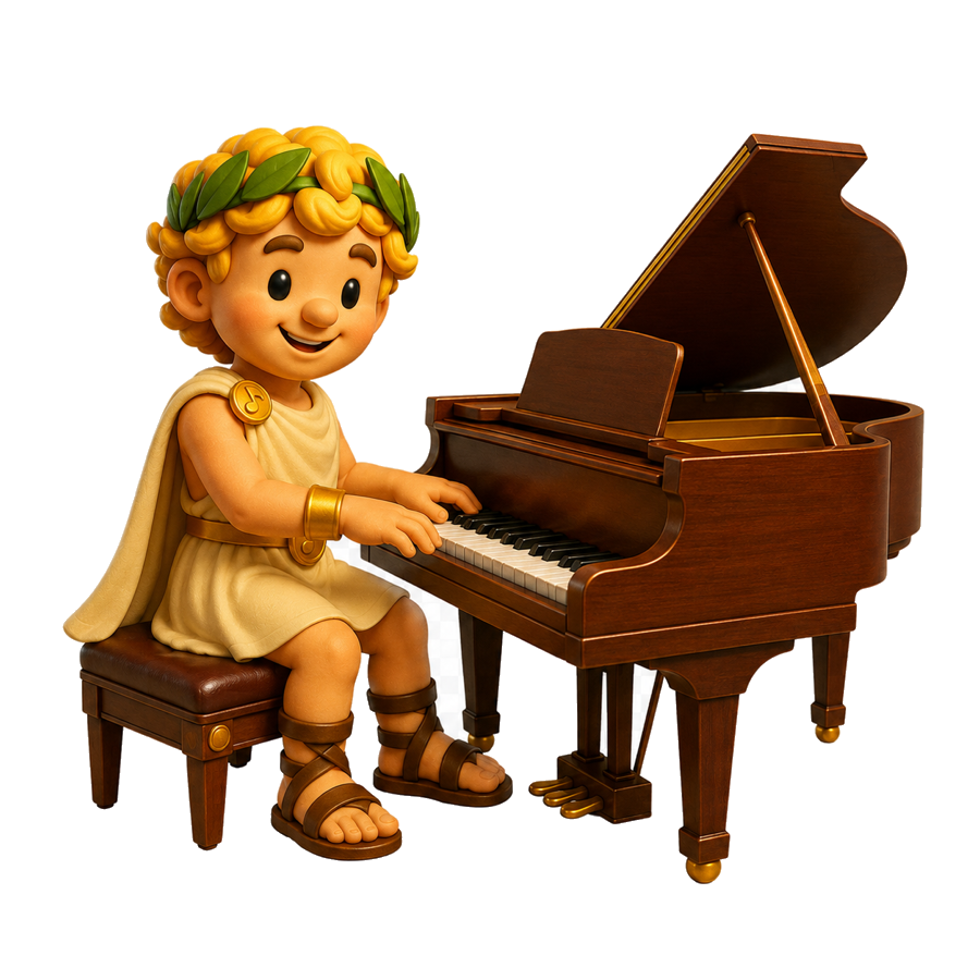 Apollo playing piano.