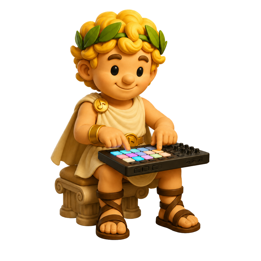 Apollo using a music production pad.